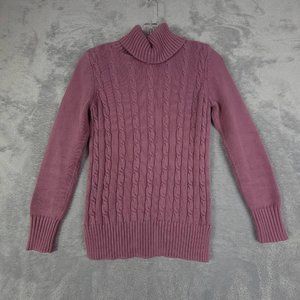 Loft Womens Sweater Pullover Solid Purple Long Sleeve Turtleneck Cable Knit XS‎